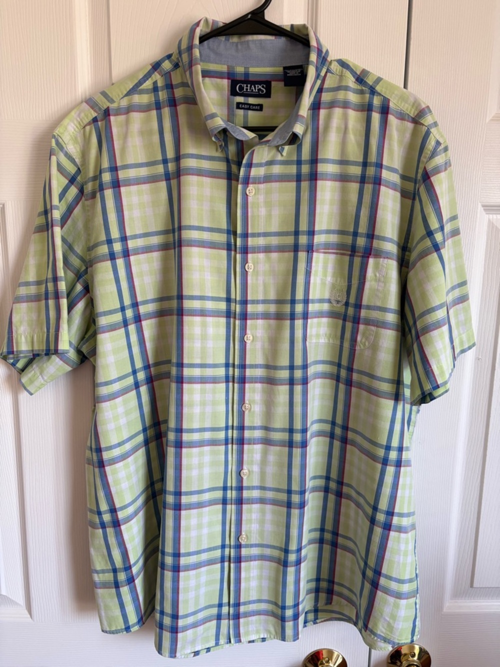 Chaps Men’s L Short Sleeve Button Down Shirts Green Plaid Blue Stripe (XXL) - Picture 8 of 10
